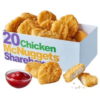 You can look at the macronutrients graph below for a detailed ratio. . Mcdonalds 20 pc nugget calories